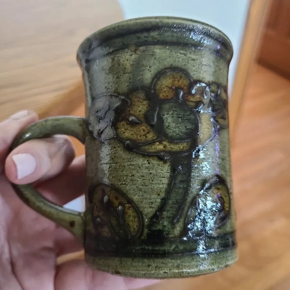 Vintage Handmade Brown Stoneware Glazed Pottery Coffee Mugs Tea Cups Eclectic